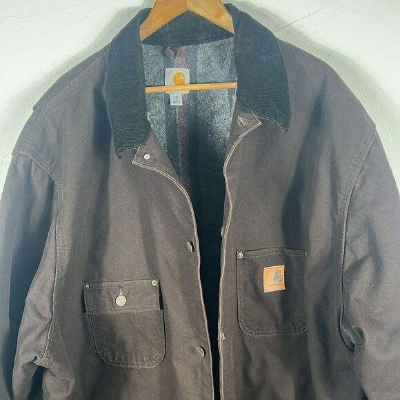 š„š„VintageāCarhartt Detroit Jacket Blanket Lined Button Corduroy Dark Brown 4XL - Picture 2 of 11
